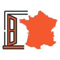 Contour orange de la France à côté d'une icône de fenêtre ouverte.