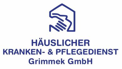 Logo: blue house with hand holding another hand, text "HÄUSLICHER KRANKEN- & PFLEGEDIENST Grimmek GmbH."