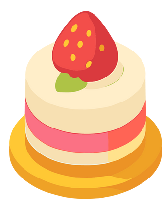 Gâteau garni d'une fraise, à couches roses et blanches.