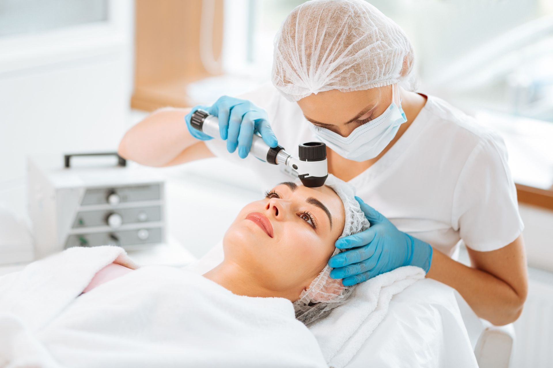 Una mujer está recibiendo un tratamiento facial en un salón de belleza.