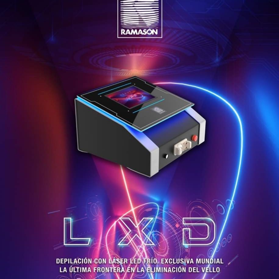 Un anuncio morado y azul de Ramason LXD.