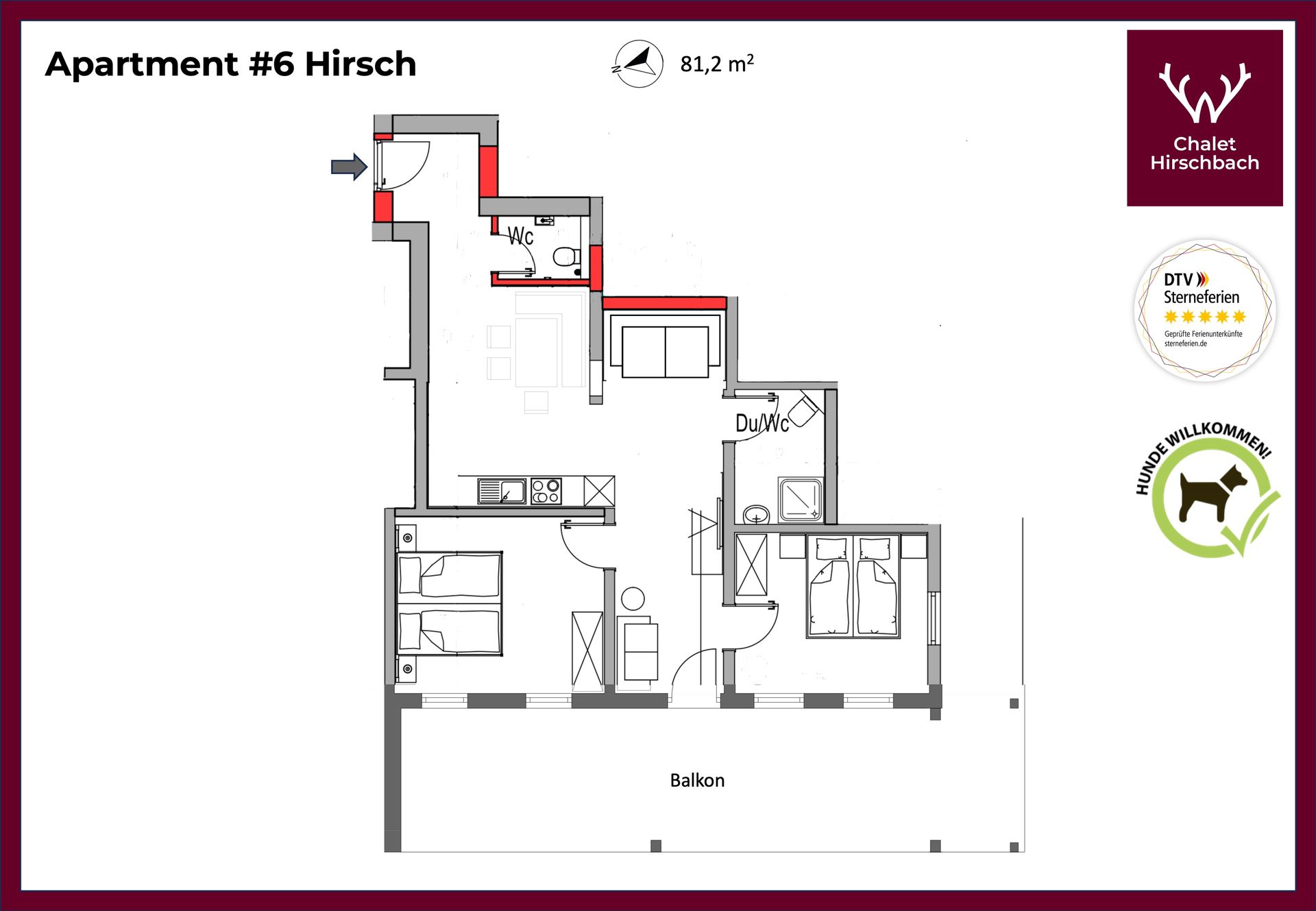 Ein Grundriss einer Wohnung mit einem Hund darauf.