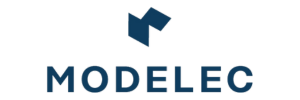 Le logo modelec a une flèche bleue pointant vers la droite.