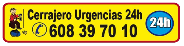Un cartel amarillo que dice cerrajero jesus cano 608 39 70 10 urgencias 24h