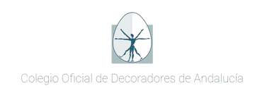 Logotipo del Colegio Oficial de Decoradores de Andalucía, con una figura parecida al Hombre de Vitruvio dentro de una forma de huevo.