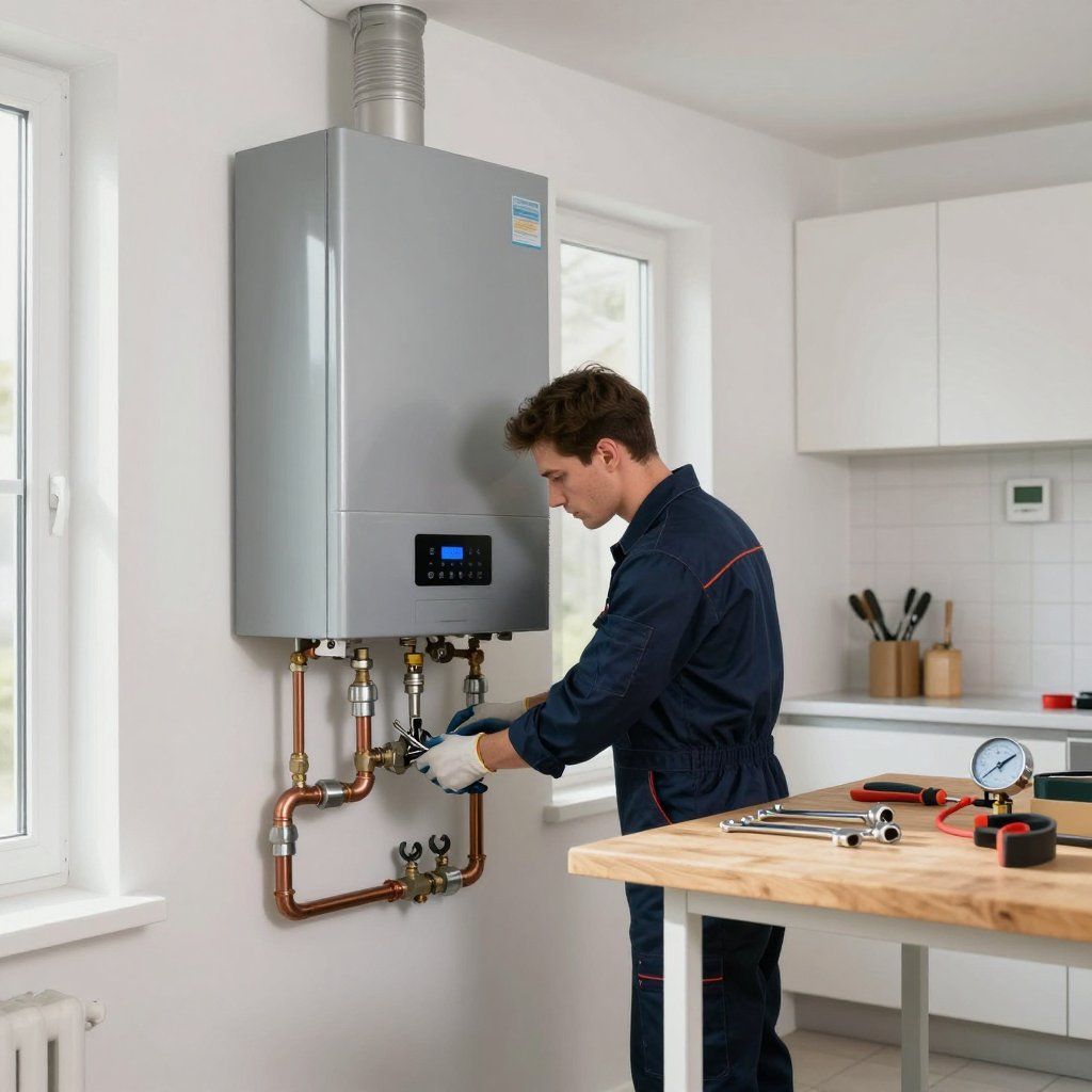 Fontanería bajo el fregadero con tuberías, accesorios y llaves ajustables sobre papel de periódico. 