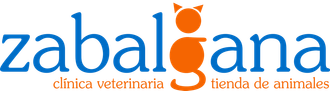 A blue and orange logo for zabal ana clinica veterinaria tienda de animales