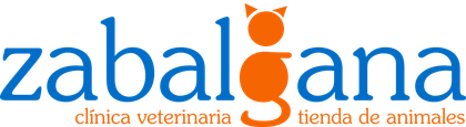 A blue and orange logo for zabal ana clinica veterinaria tienda de animales