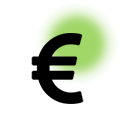 Symbole de la monnaie Euro avec une lueur verte.