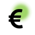Symbole de la monnaie Euro avec une lueur verte.