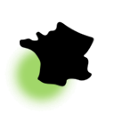 Silhouette de la France en noir avec une lueur verte au sud-ouest.