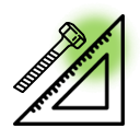 Règle à boulons et triangles avec un accent vert.