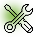 Icône clé et tournevis, fond vert, outils croisés.