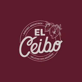 Un logotipo para una empresa llamada El Ceibo sobre un fondo granate.