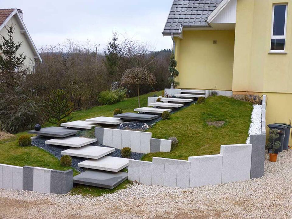 Jardin devant une maison avec une clôture en pierre