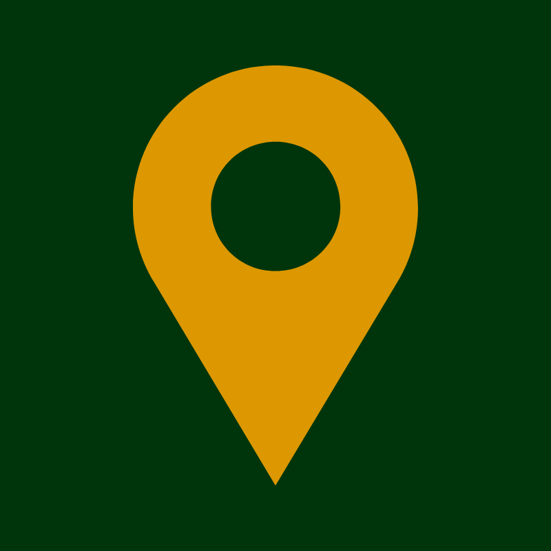 Gold location marker on a dark green background.