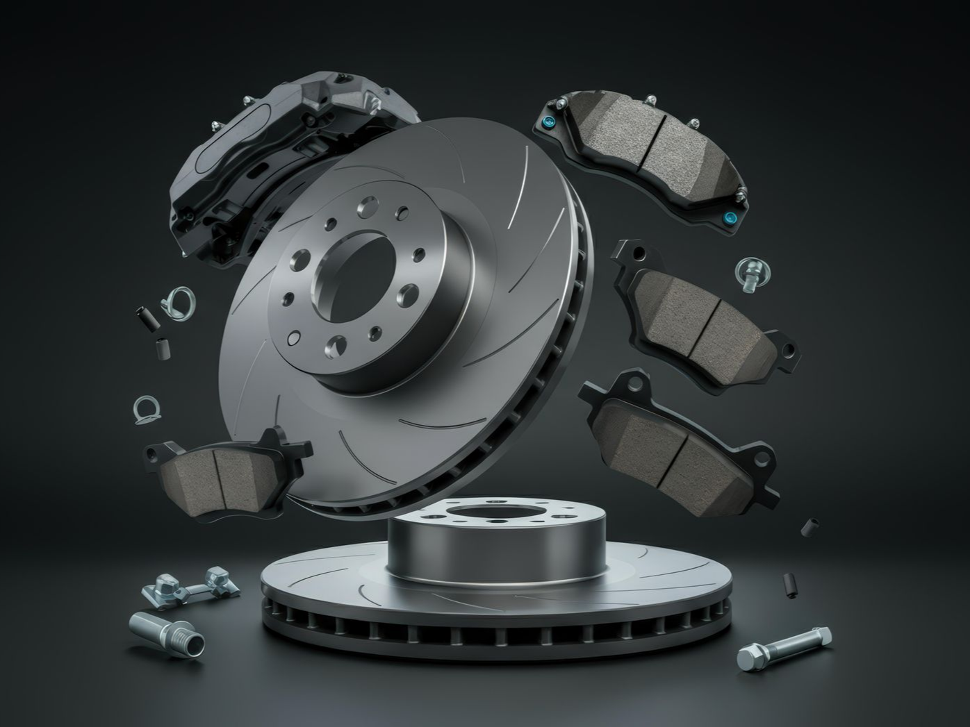 Vue éclatée des pièces de freinage d'une voiture.