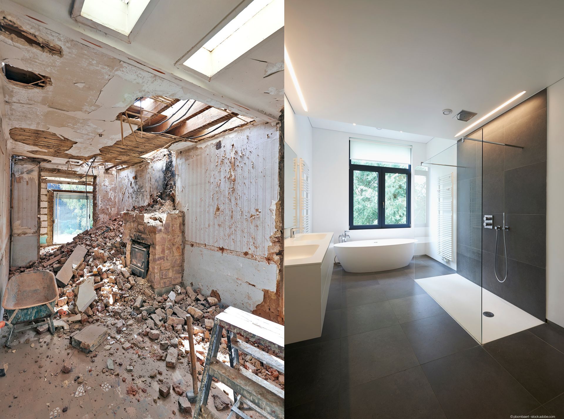 Ein Badezimmer vor und nach der Sanierung