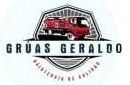 Un logotipo para gruas geraldo con un camión rojo en el medio.