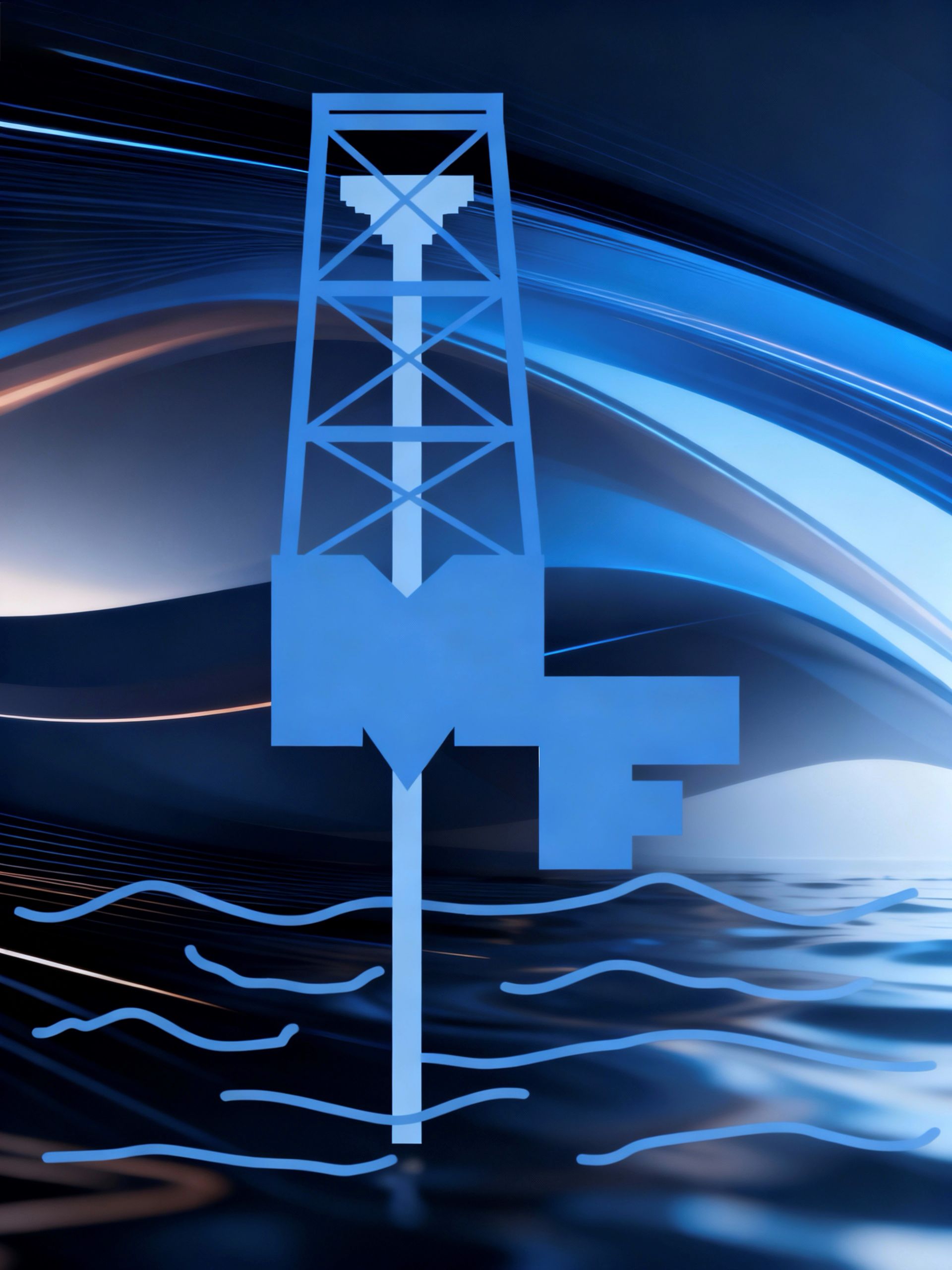 Plateforme p&eacute;troli&egrave;re offshore bleue sur fond blanc.