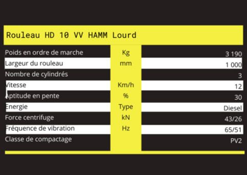 Caractéristiques  techniques de rouleau HD 10 VV HAMM Lourd