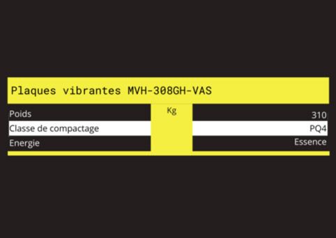Caractéristiques techniques de plaques vibrantes MVH-308GH-VAS