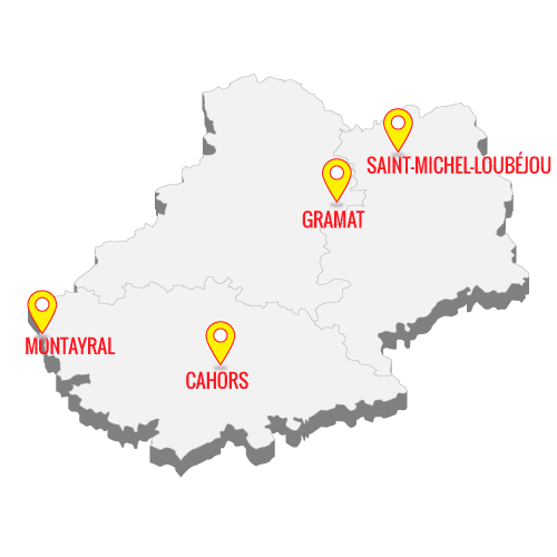 Maps du département du Lot avec villes desservies par Locamax