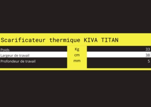 Caractéristiques techniques de scarificateur thermique KIVA TITAN