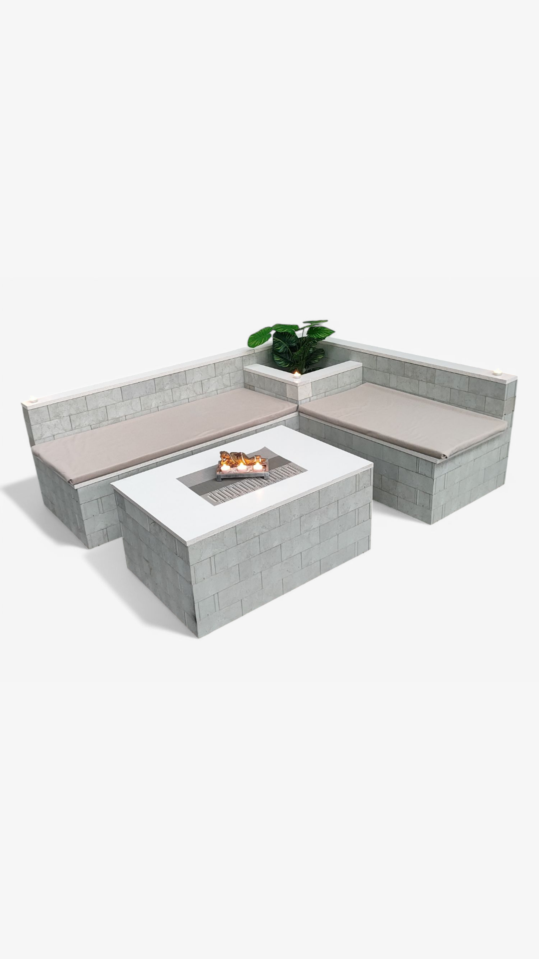Un modelo 3D de un juego de patio con fogata.