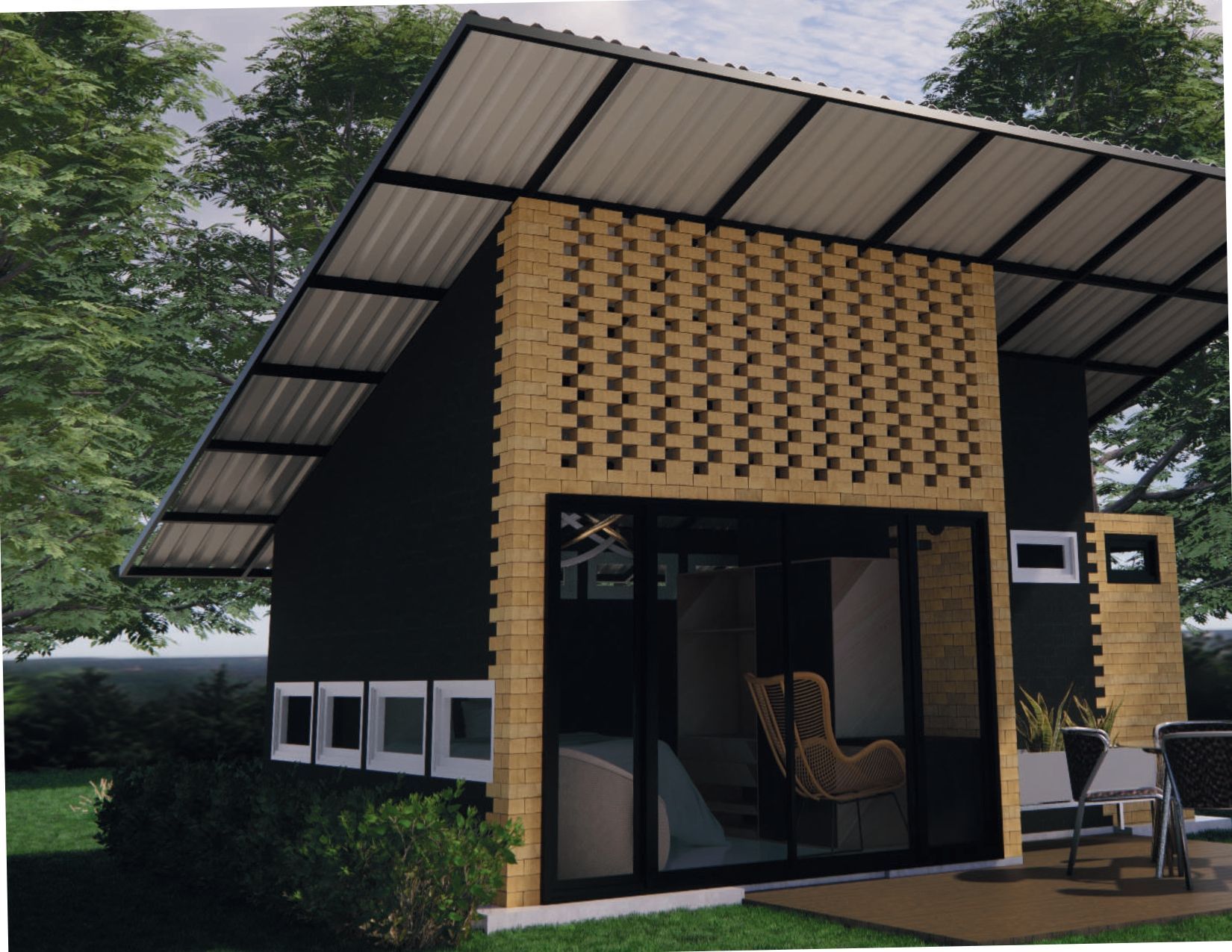 Impresión artística de una casa pequeña con el número 12 en el lateral.