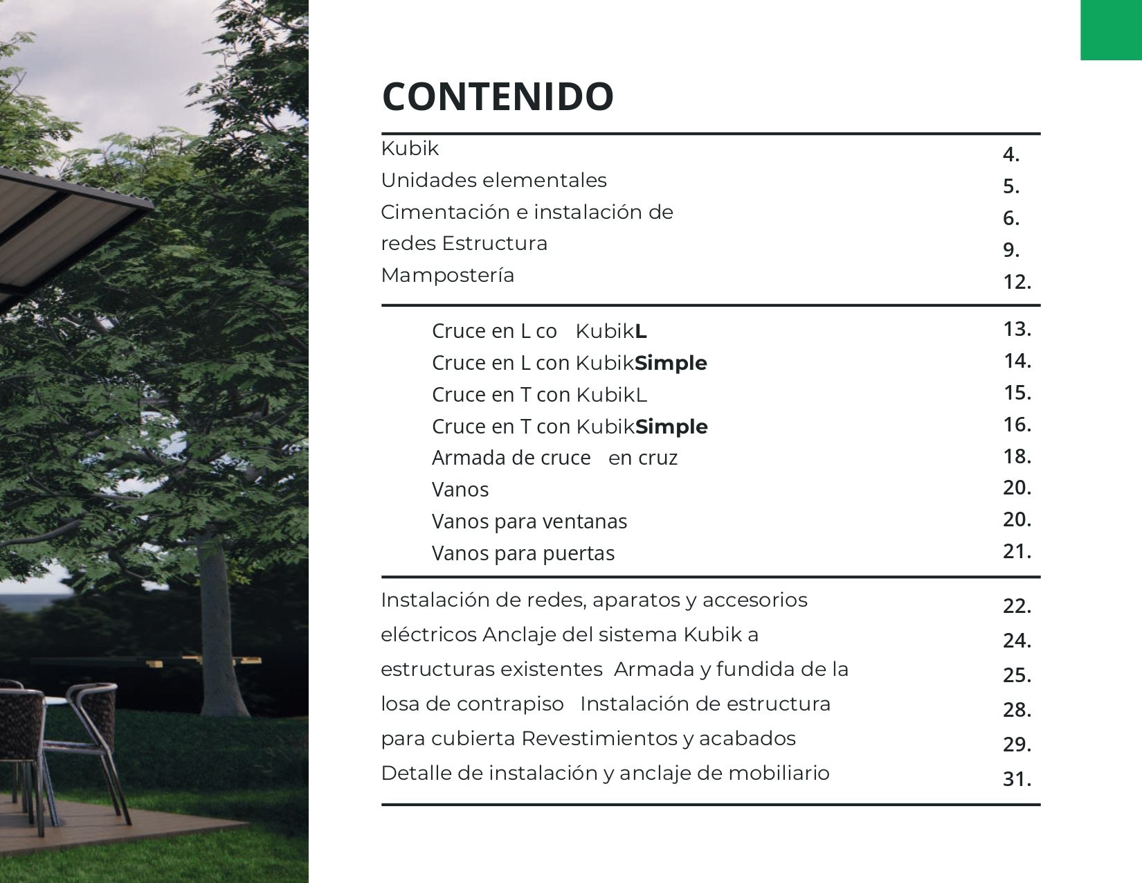 Una tabla de contenidos para un libro en español