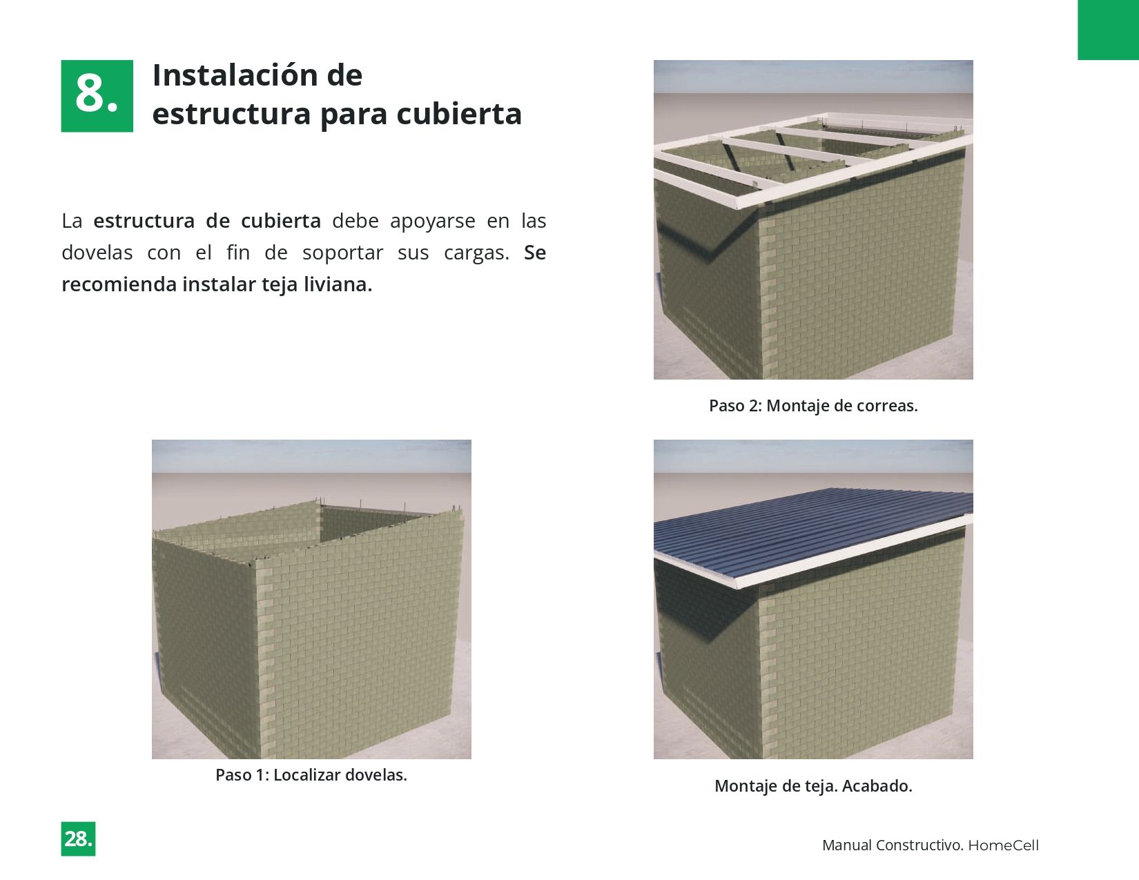 A book is open to a page that says instalacion de estructura para cubierta