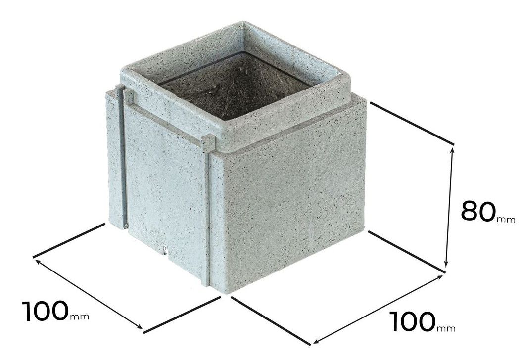 Un bloque de hormigón con medidas de 100 mm y 80 mm