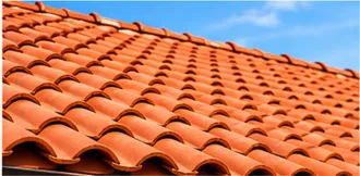 Tejas de arcilla naranja contra un cielo azul