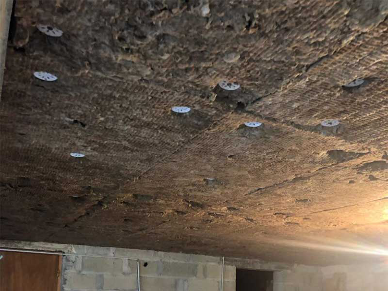 Plaques d'isolant placées en plafond