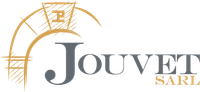 Logo de Jouvet SARL avec typographie grise et or et emblème en forme d'arche dorée