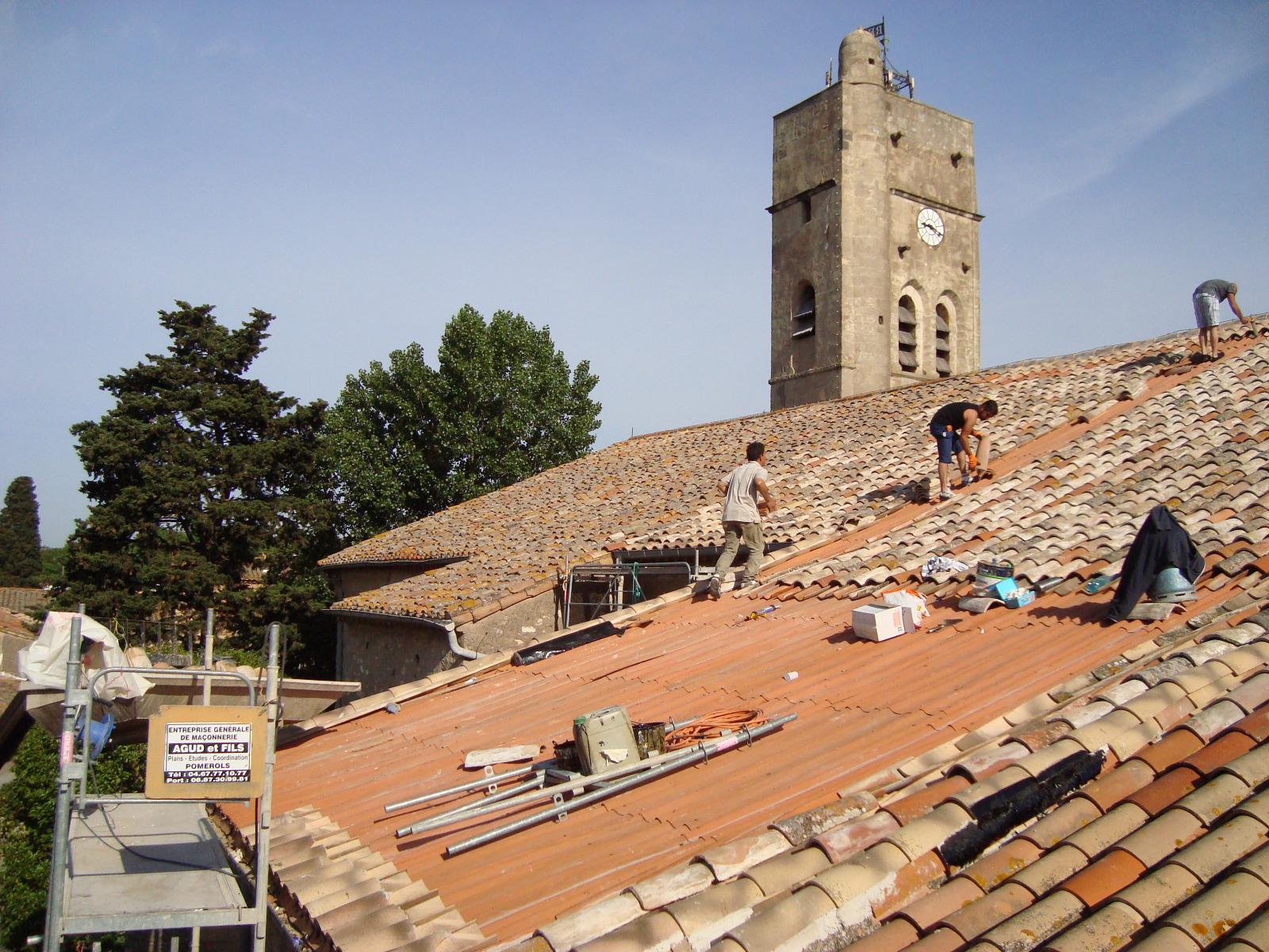 Réfection toiture église de Pomérols en Flexoutuile