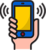 Une main tient un téléphone portable avec un écran jaune.