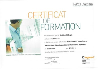 Certificat pour la configuration des éclairages et volets roulants.