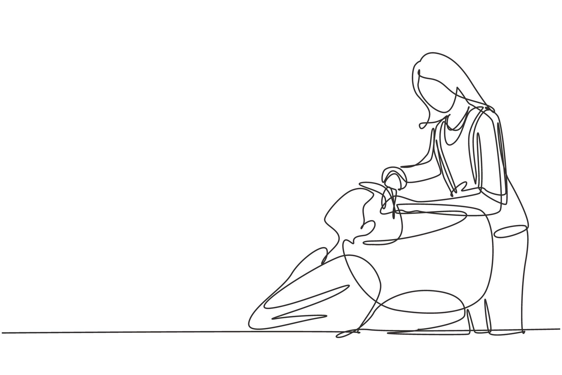 Dessin d'une coiffeuse en train de faire un soin