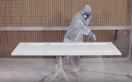 profesional haciendo lacado de puertas en blanco satinado en Bembibre