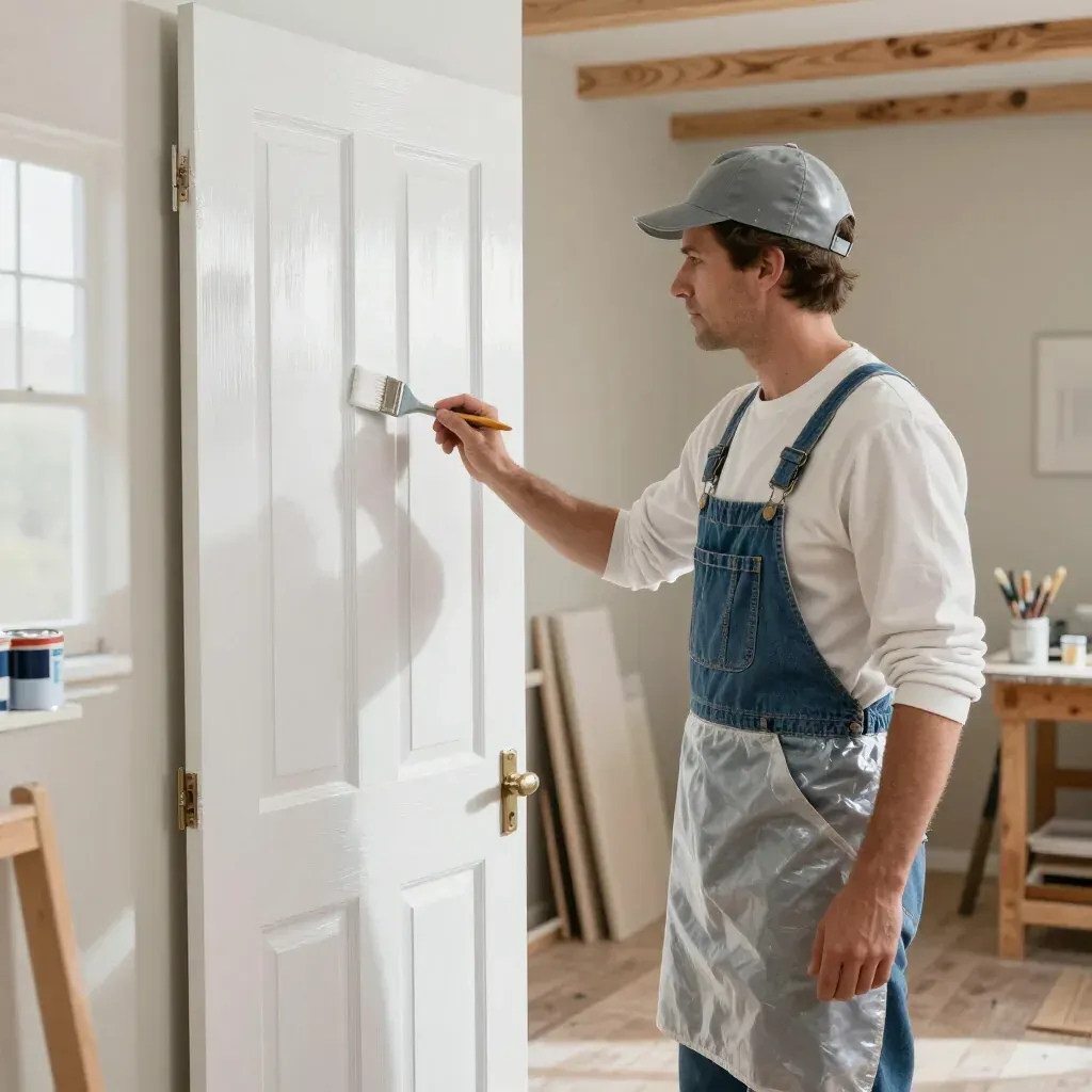 pintor pintando puerta blanca en León