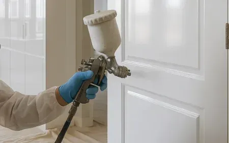 Especialista realizando el servicio de lacado de puertas a domicilio en Bembibre