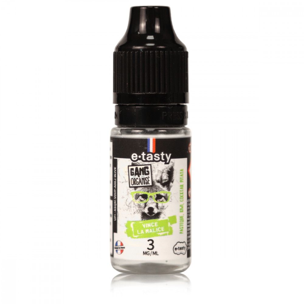 VINCE LA MALICE GANG ORGANISE - E.TASTY
Pastèque - Kiwi - Cocktail pitaya - Fraîcheur légère 10ML
