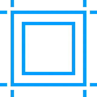 Contorno azul de tres cuadrados concéntricos, con líneas cortas que se extienden hacia afuera desde el cuadrado exterior, sobre un fondo blanco.