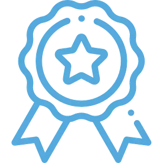 Insignia de premio azul con estrella.