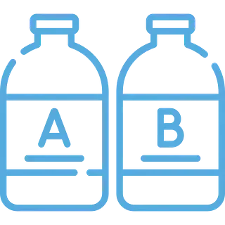 Dos botellas azules, etiquetadas 