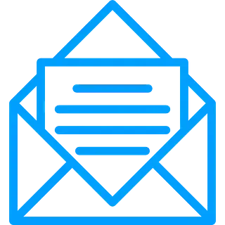 Contorno azul de un sobre abierto con una carta dentro.
