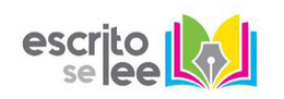 Un logotipo colorido para escrito se lee con un bolígrafo en el medio de un libro.