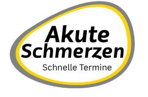 Akute Schmerzen logo with white background, gray-yellow outline, and text “Schnelle Termine”